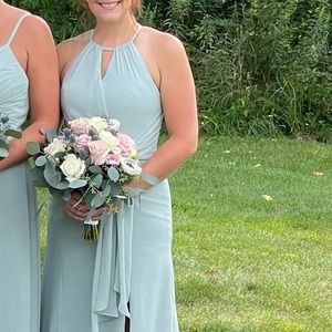 AZAZIE Dusty Sage Bridesmaid dress, size 6 altered for 5’3”
